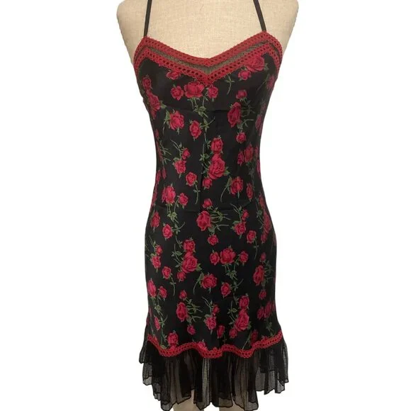 Betsey Johnson Floral Rose Silk Slip Dress P/M - Picture 1 of 8